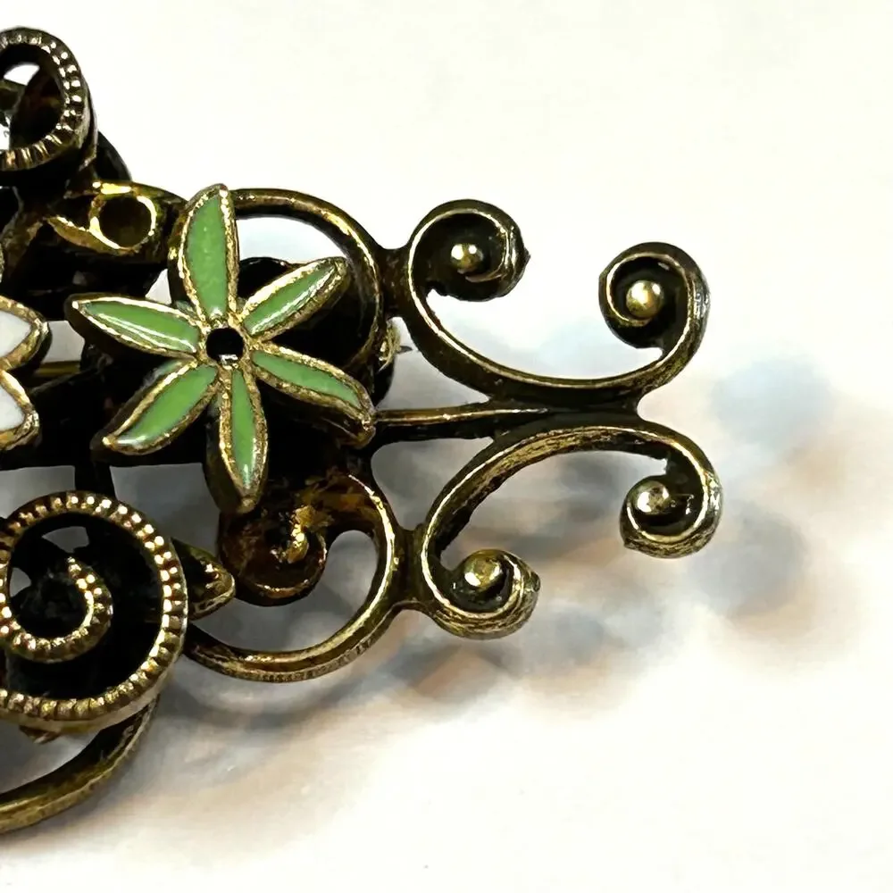 Vintage Stacked Filigree Enamel Daisy Flowers Brooch Pin‎